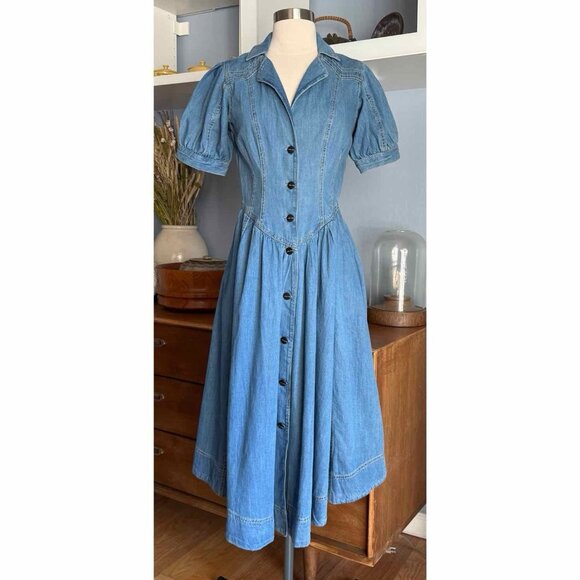 Anthropologie Pilcro Short-Sleeve Denim Midi Shirt Dress Western Festival 6P - Picture 2 of 10